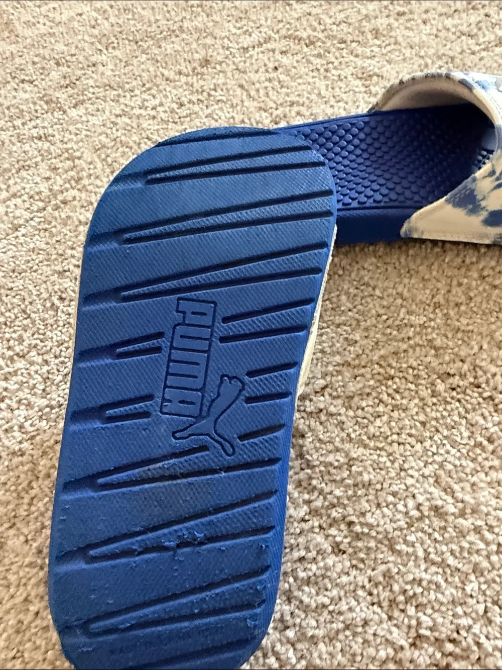 Puma Kids Blue and White Tie-Dye Slide Sandals